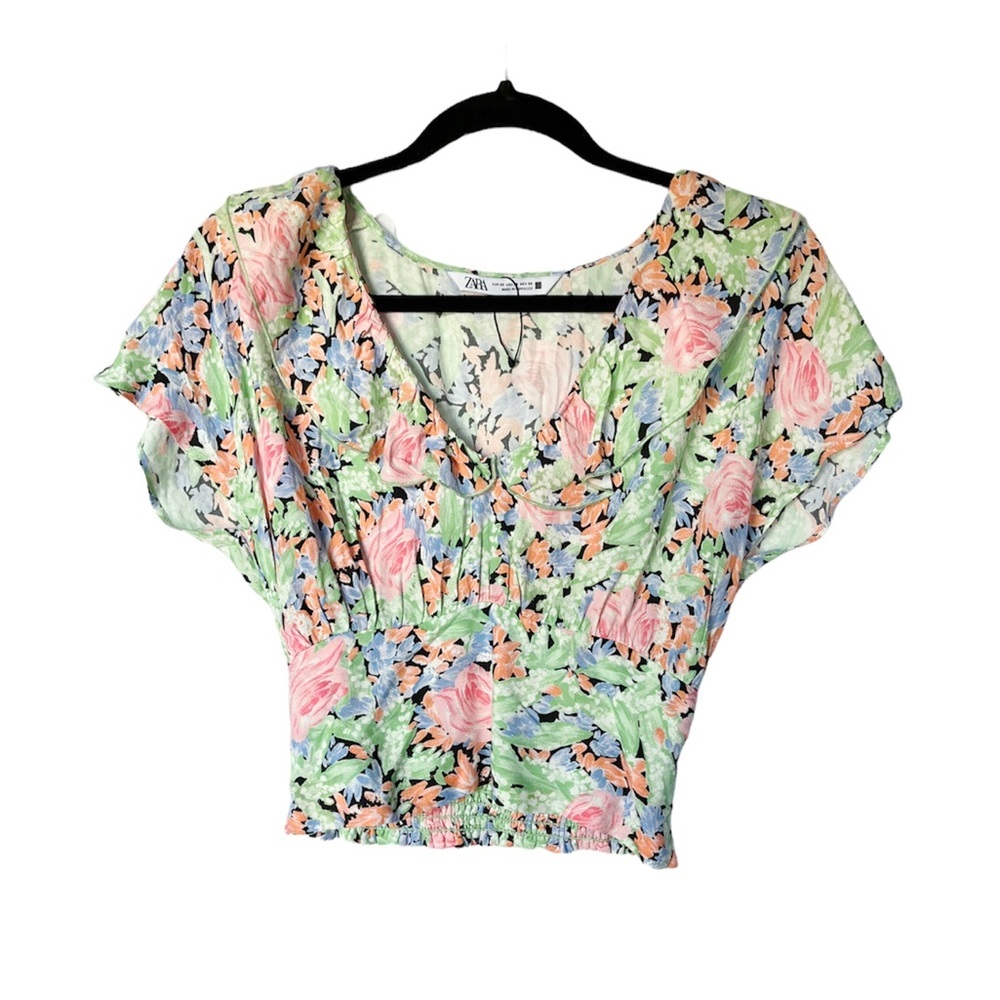 Zara NWOT‎ Floral Cottagecore Smocked Top